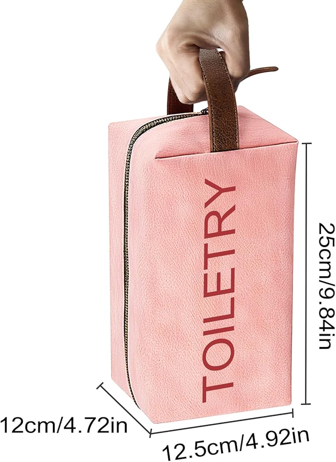 Toiletry Bag for Traveling Women, PU Leather Womens Toiletry Travel Bag Small Pink (Pink)