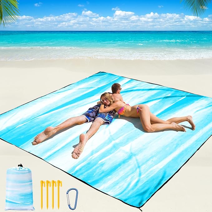 HIHOHO Beach Blanket Waterproof Sandproof Beach Mat for 1-8 Adults Quick Drying Durable Outdoor Picnic Mat for Beach Festival Travel Camping Hiking (TINTING-BL&W, 79"×83"(4 Person))