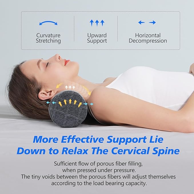 Cozyhealth Cervical Roll Pillow, Medium Soft Memory Foam Neck Round Pillow Cylinder Bolster Pillow for Sleeping, Round Neck Support for Bed, Legs, Back and Yoga (Grey, Large - 4.7" H)