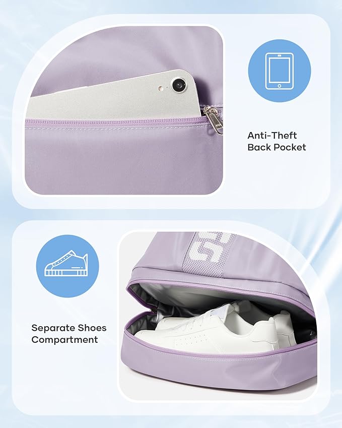 Gym Backpack for Women with Shoe Compartment, Sport Backpack Casual Daypack for Girls, Small Cheer Bag Outdoor Leisure, Purple