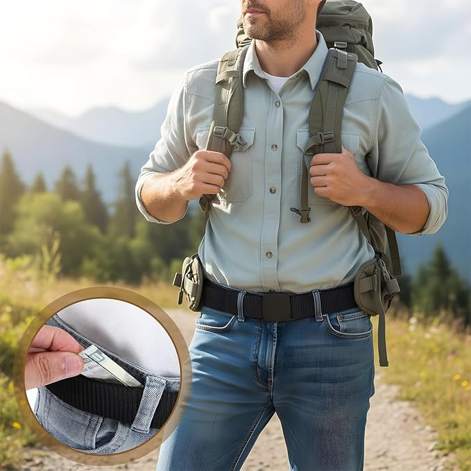 ElevateTech Travel Money Belt, Hidden Money Pouch with Secret Compartment Anti-Theft Nylon Security Waist Wallet with Zinc Alloy Buckle for Business Travel Daily Working, Gift for Dad Boyfriend Men