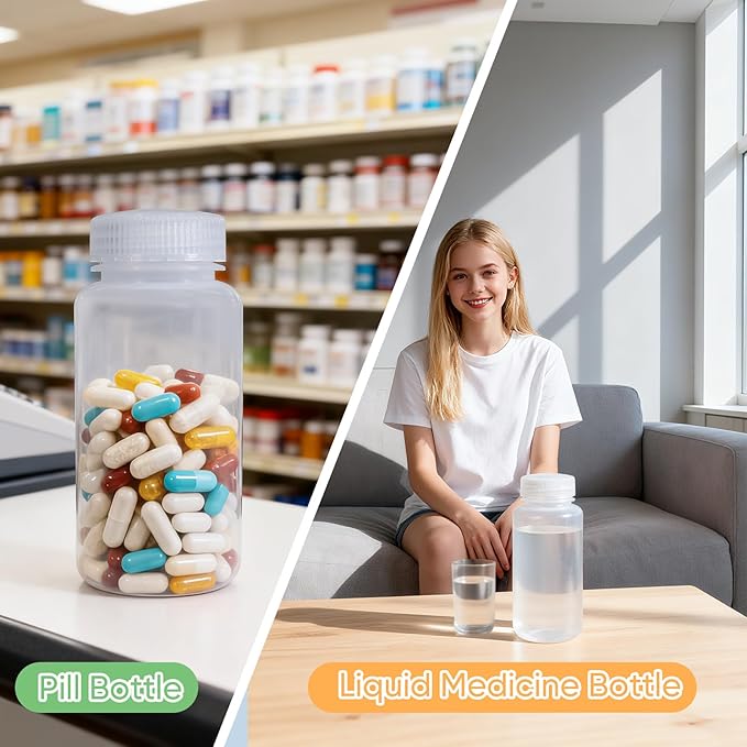 DEMORA 8 oz Plastic Bottles with Lids, Airtight Refillable Wide Mouth Travel Bottles for Toiletries, PP Food Grade Plastic Containers for Liquids Pill Water Sample Lab Reagent (Clear, 2 Pcs)