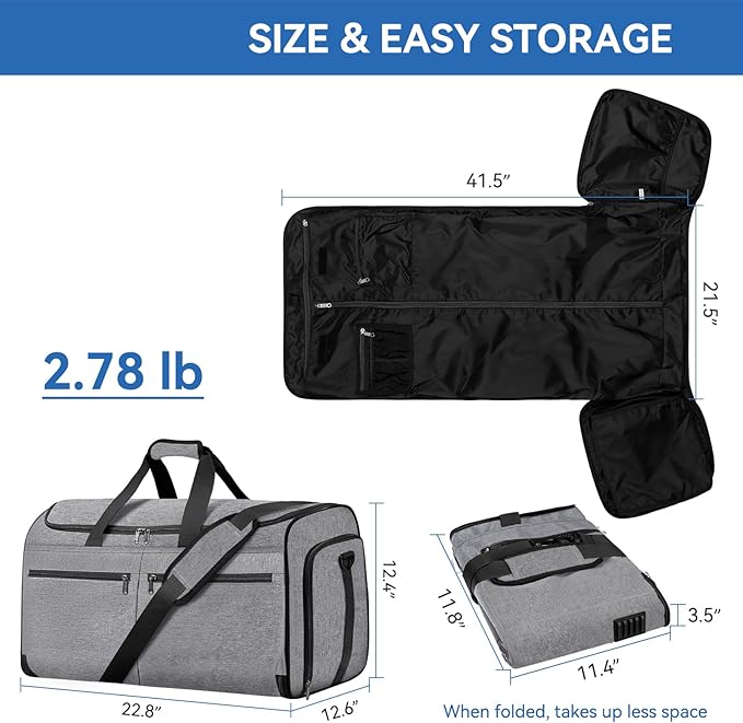 Carry on Garment Bag for Travel, Bukere Convertible Travel Duffel Suit with Shoe Compartment, Detachable Shoulder Strap, 2 in 1 Weekender Men Women