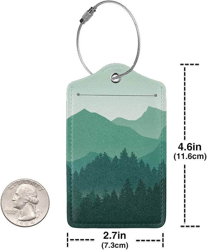 Green Mountain Luggage Tags Set of 2 Leather Stainless Steel Loop Label Tag for Travel Bag Suitcase