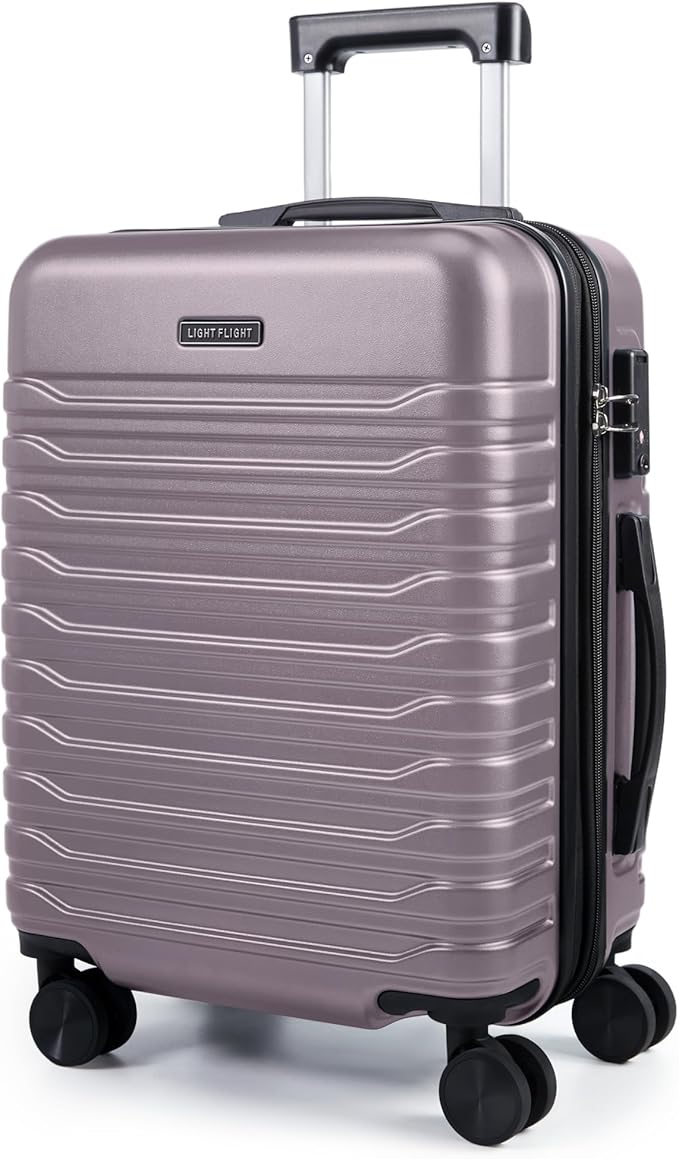 LIGHT FLIGHT Expandable Carry On Luggage 22x14x9 Airline Approved with Double Spinner Wheels, 20 Inch Lightweight Hard Shell Rolling Suitcases with TSA Lock, Rose Purple