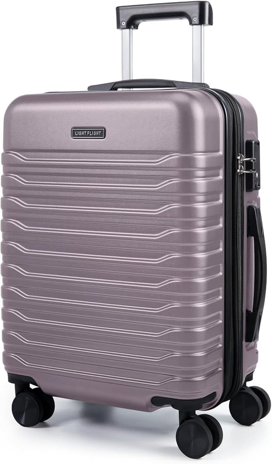 LIGHT FLIGHT Expandable Carry On Luggage 22x14x9 Airline Approved with Double Spinner Wheels, 20 Inch Lightweight Hard Shell Rolling Suitcases with TSA Lock, Rose Purple