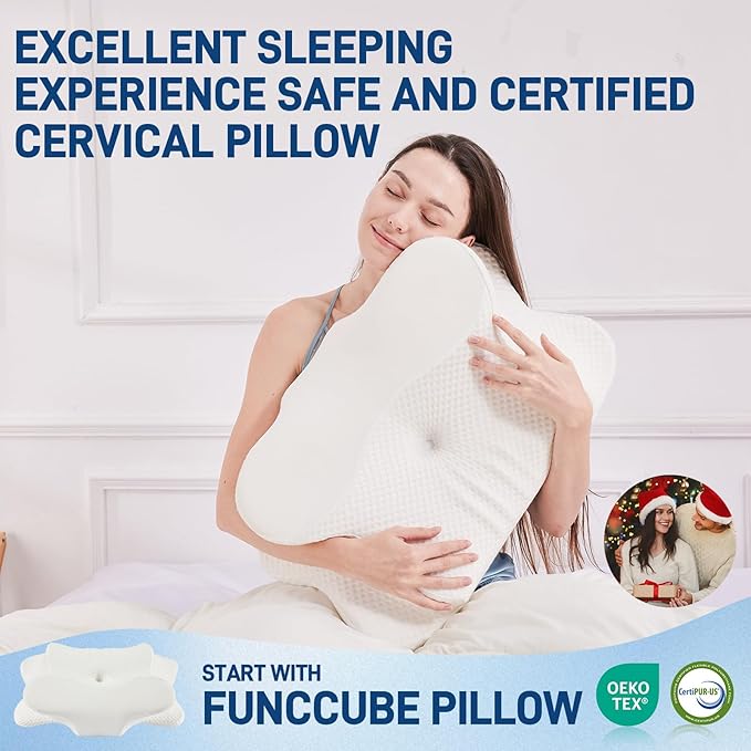 Cervical Neck Pillow - Memory Foam Pillow for Pain Relief Sleeping, Ergonomic Neck Support Contour Pillows for Side Back Stomach Sleepers,Orthopedic Breathable Pillowcase (White)