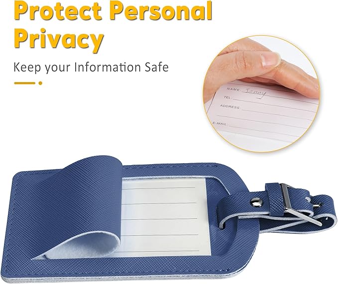 3 Pack Luggage Tags for Suitcases, TSA Approved Bag Tags, Baggage Tags with Privacy Protection, Travel Essentials Luggage Accessories, Navy Blue