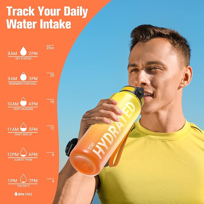 Sahara Sailor Water Bottle, 32/25/17oz Durable and Leakproof Water Bottles Motivational with Time Marker, Tritan, BPA Free, Wide Mouth with Easy Clean Brush for Gym, Travel, School, Office (1 Bottle)