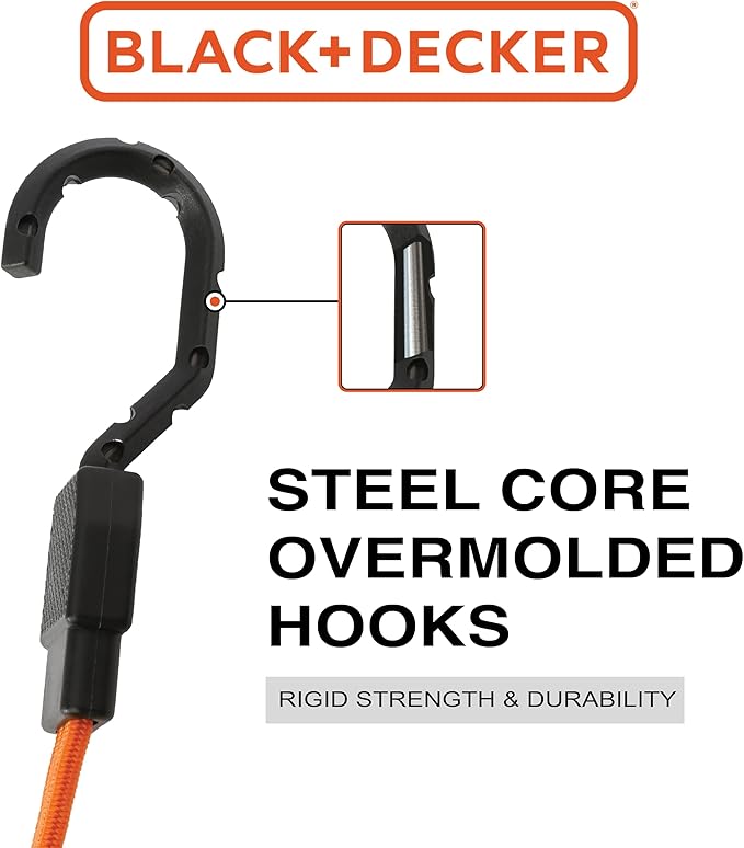 Black+Decker BDX1011 Black/Orange 36" Flat Bungee Cord Straps, 2 Pack