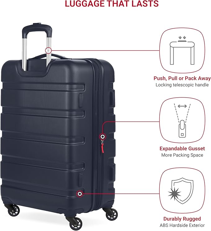 SwissGear 7366 Signature Hardside Expandable Luggage with Spinner Wheels, TSA Lock, Navy, Checked-Medium 23-Inch