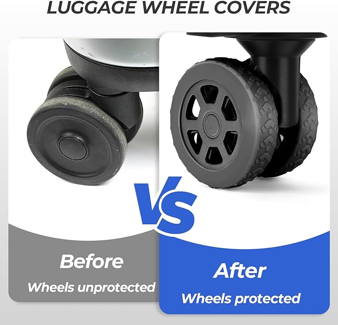 8 Pack Luggage Wheel Covers for Dual Spinner Wheels, Silicone Suitcase Wheel Protectors for 2.0"-2.4" Wheels, Noise Reducing & Anti-Scratch Tire Sleeves, Travel Accessories for Checked & Carry On