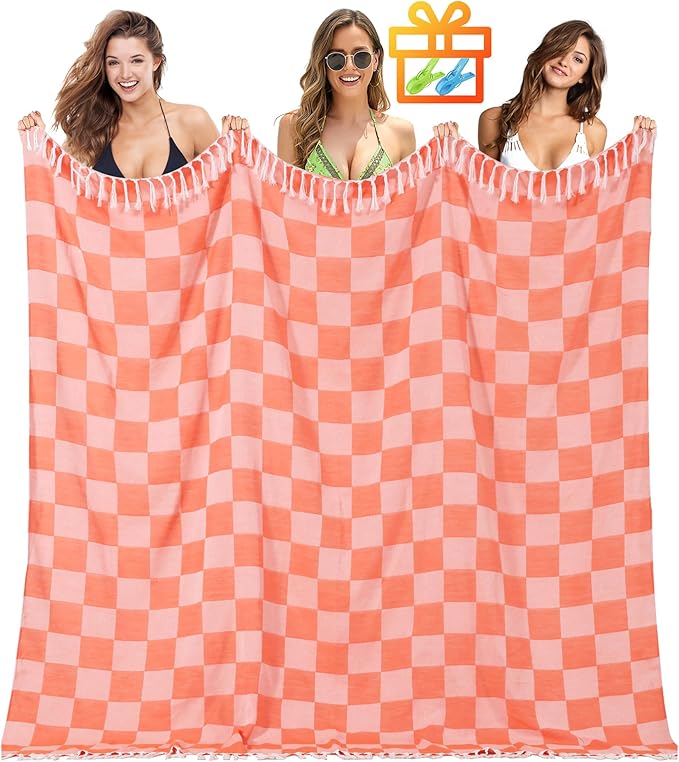 Antfuny Giant Beach Towel Blanket Autumn Outing Stuff for Women & Men Road Trip Camping Gear Ship Cruise Gear Must Haves Extra Large XXL Coral Plain Pattern Airplane Accessories Travel Gadgets