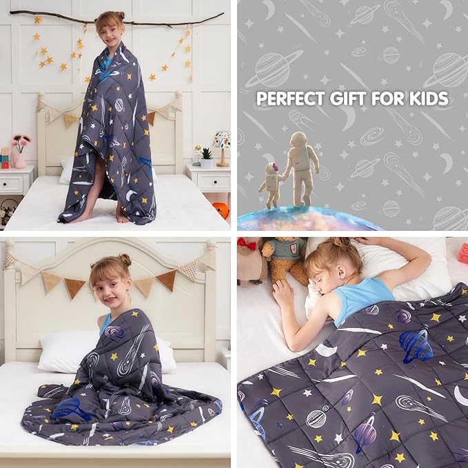 yescool Star Weighted Blanket 10 Pounds Twin Cooling Weighted Blanket, Galaxy Moon Heavy Blanket for Sleeping, Weighted Throw Blanket Gifts for 80-110lbs, 48"x72"