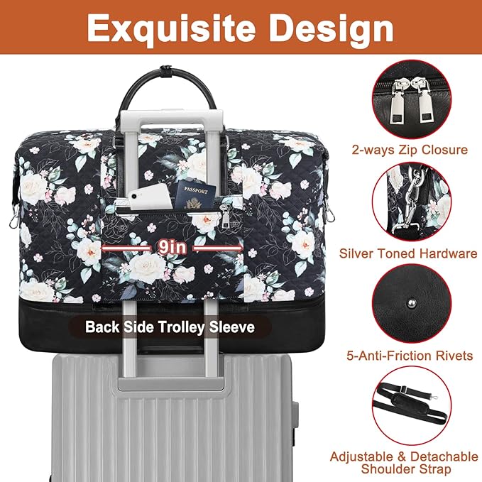 Travel Weekender Bag for Women, 21" Overnight Bag with Shoe Compartment 50L Large Travel Duffel Bag Carry On Tote for Weekend, Overnight, Business Trips, Water Resistant