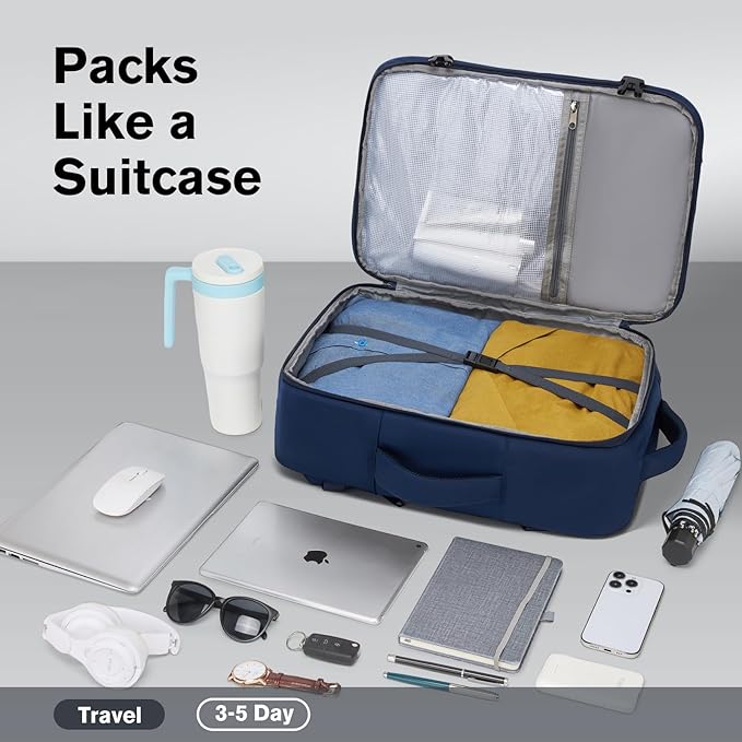 Smart Suitcase-style Laptop Backpack, 25L / 35L Practical Travel Bag for Work, Leisure & Flight, Luggage-Style Commuter Pack (Navy, 25L)