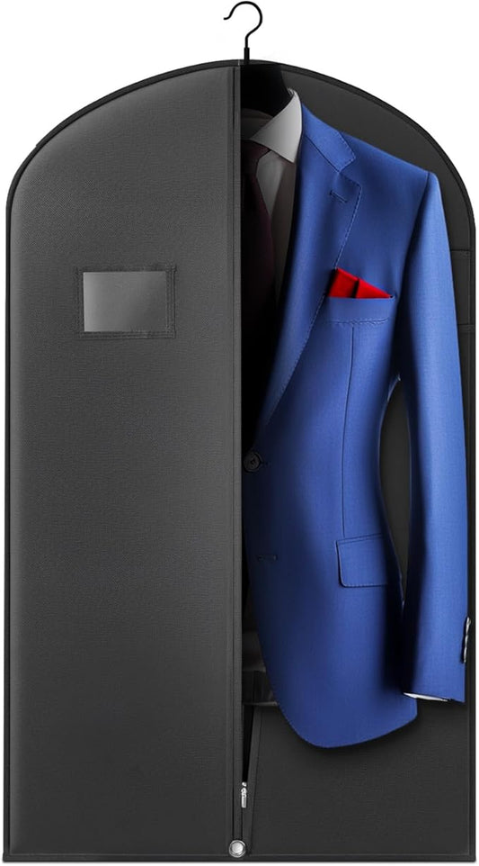 Hleelomi 40-inch Suit Bag Garment Bag for Travel and Storage, Garment Bags for Hanging Clothes with Zipper and Visible Transparent Window,1 Pack，Black