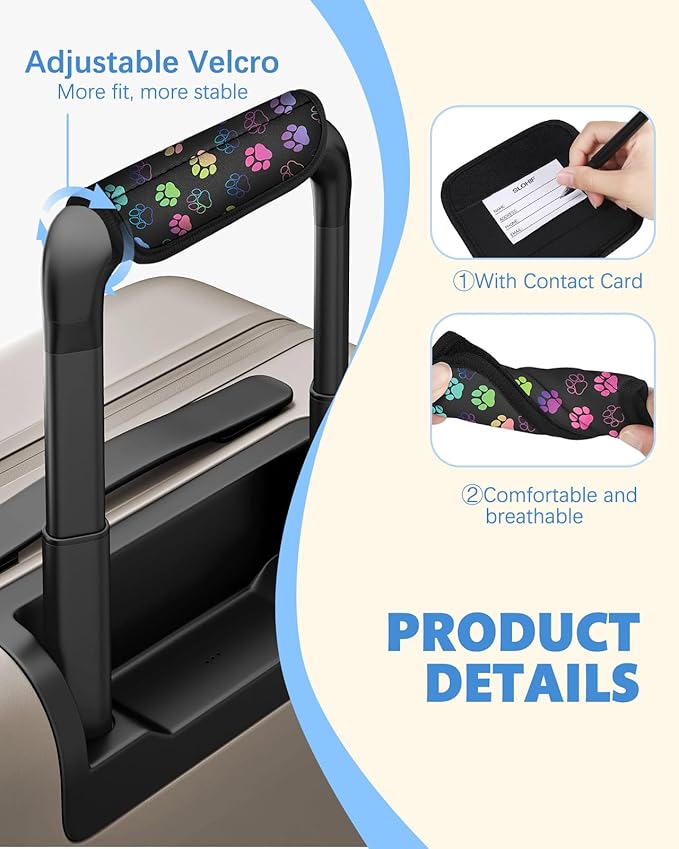 Slohif Luggage Handle Wrap 3Pcs Suitcase Identifier - Bag Strap Cover For Bogg Travel Accessories Easy Identification Bright Marker Sleeve Grips Comfort Neoprene Concealed Tag For Airport, Paw