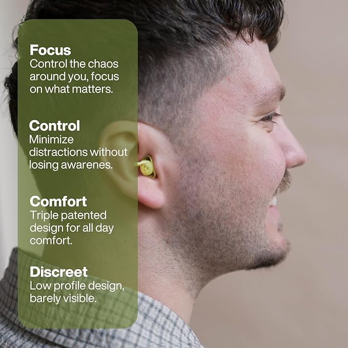 EARPEACE Everyday Noise Control & Noise Reduction Ear Plugs - High-Fidelity Earplugs, Comfortable & Reusable Earplugs for Travel, Sleep, Work, Snoring Blocking, Includes Carrying Case - Gumdrop Green