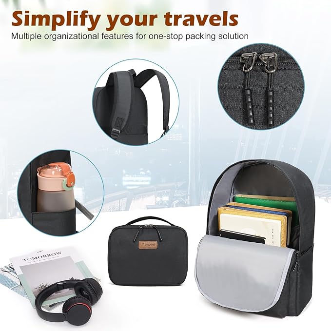 ABS+PC Carry on Luggage set with backpack 3 Pcs suitcace with Spinner wheels TSA Lock 20-In hardshell Lightweight Luggage set(Black)