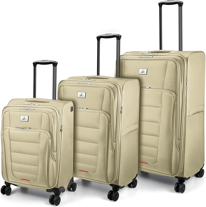 Verdi Luggage Set 3-Piece Suitcase with Spinner Wheel Softside Expandable, Carry On Luggage with USB Port (Khaki, 3-Piece set(20/24/28))