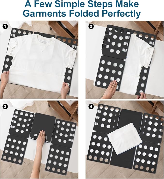 Geniusidea Shirt Folding Board T Shirt Folder for Adults Laundry Room Adjustable PP Plastic Folding Board Easy to Fold Clothes into a Uniform Size, Black