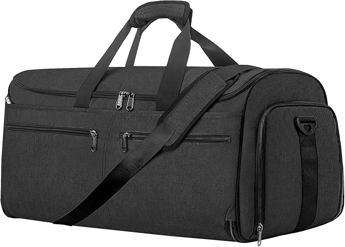 Garment Duffle Bags for Travel, Bukere Convertible Carry on Garment Duffel Bag for Men Women, Shoe Compartment, 2 in 1 Hanging Dress Suitcase Suit Travel Bags, Midnight Grey