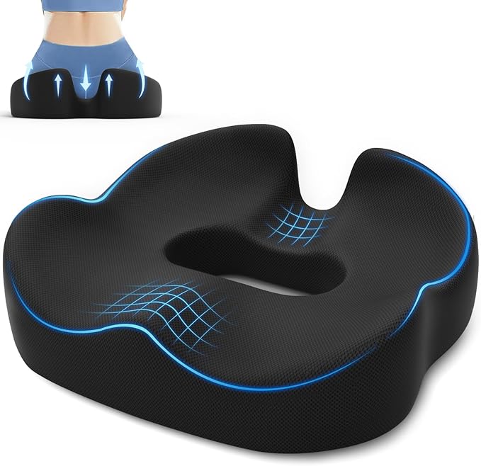 Large Donut Pillow Seat Cushion for Hemorrhoid Discomfort&Tailbone Pressure, Office Chair Cushion for Long Sitting, Ergonomic Coccyx Pillow for Postpartum Pregnancy, (Black, X-Large)