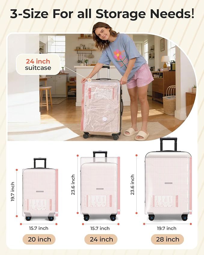 BAGSMART Vacuum Bags for Travel with Rechargeable Air Pump, Portable Space Saver Bags for Travel & Home, Vacuum Compression Seal Bag for Clothing, Blanket, 15 Pack-Pink