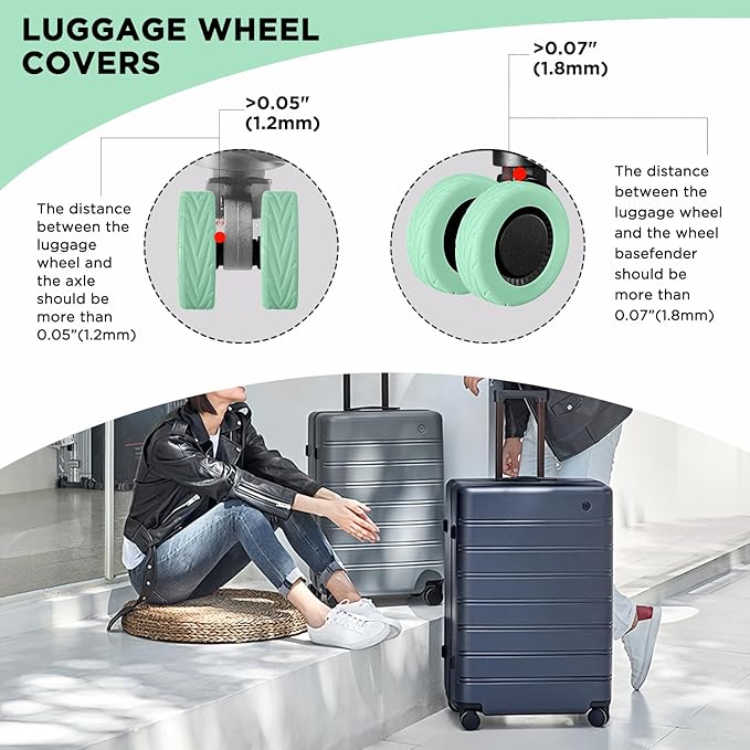 8 Pack Suitcase Wheel Covers Silicone Fits 2.1-2.4 Inch Spinner Wheels for Carry On Luggage Protective Wheel Guards, Thickened Anti-Wear & Tear, Travel Essentials (Green)