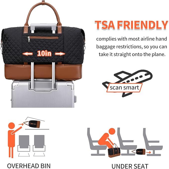 Weekender Bag, Large Travel Duffel Bag for Women, Carry on Overnight Bag with Shoe Compartment and Toiletry Bags