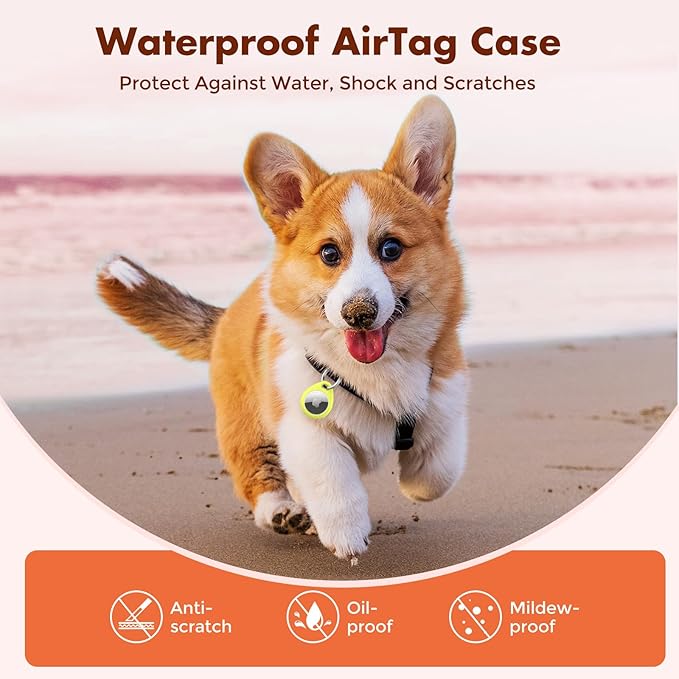 UNBREAKcable AirTag Holder for Apple - 4 Pack Air Tag Case [Fit Tightly Design] [Easy to Install] [Hold Air Tag Securely] Waterproof TPU Shell Protective Cover with All Metal Keychain (Orange&Green)