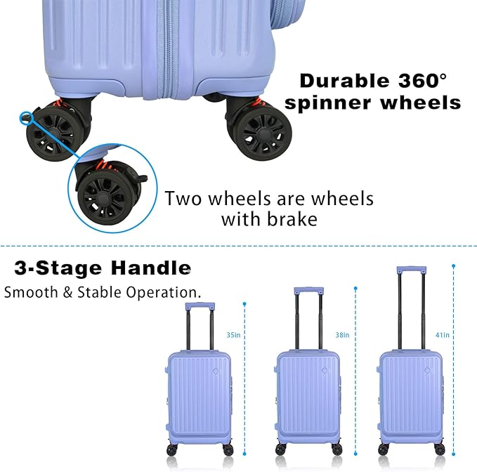 Carry on Luggage Airline Approved, Carry on Suitcases with Wheels, Expandable Suitcase with YKK zipper, Top Open Design Luggage with Spinner wheels, Perfect for Gift, Blue Luggage.