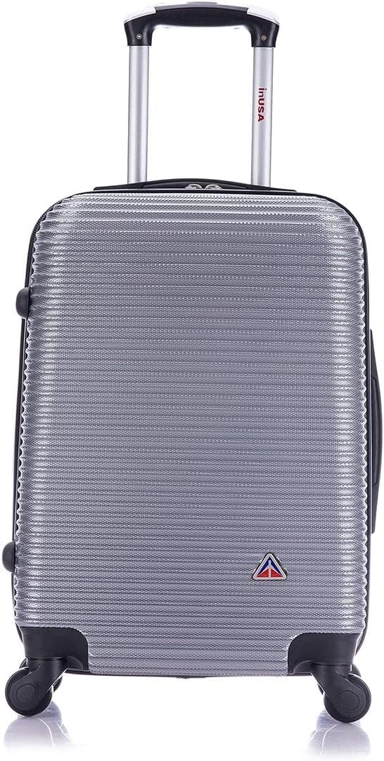 InUSA ROYAL Hardside Luggage with Ergonomic Handles | Spacious Travel Suitcase with Four Spinner Wheels and Studs | 20 Inch Hardside Carry-On Spinner Luggage | Silver