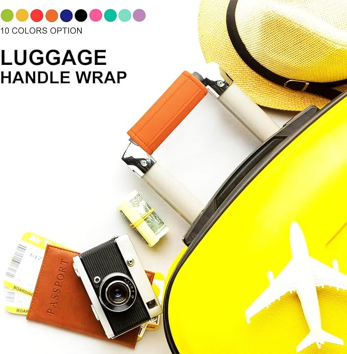 Luggage Handle Wrap 5 Pack-Leather Luggage Handle Wraps for Suitcase/Handbag/Duffel Bag/Car Bright Luggage Identfier/Handle Covers/Grips Luggage Accessories for Travel 3.0 (Orange)
