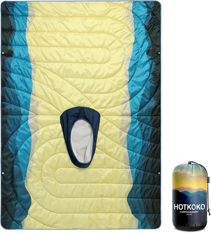 Camping Blanket, Poncho Wearable Hoodie Blankets Outdoor Waterproof Windproof Warm Durable & Portable for Stadium, Concerts, Car,Travel, Beach, Picnic, Grass,75 * 52 inch