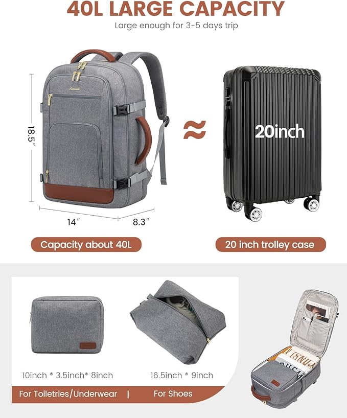 LOVEVOOK Carry On Travel Backpack For Women Flight Approved, 40L Large Personal Item Backpack Travel Bag for Airplanes, Business 17 Inch Laptop Backpack, Weekender Overnight Daypack, With 2 Cubes