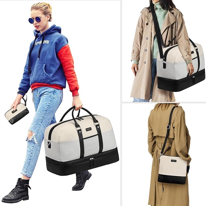 Weekender Bag for Women, Large Overnight Bag Canvas Travel Duffel Bag Carry On Tote with Shoe Compartment 21" 3Pcs Set