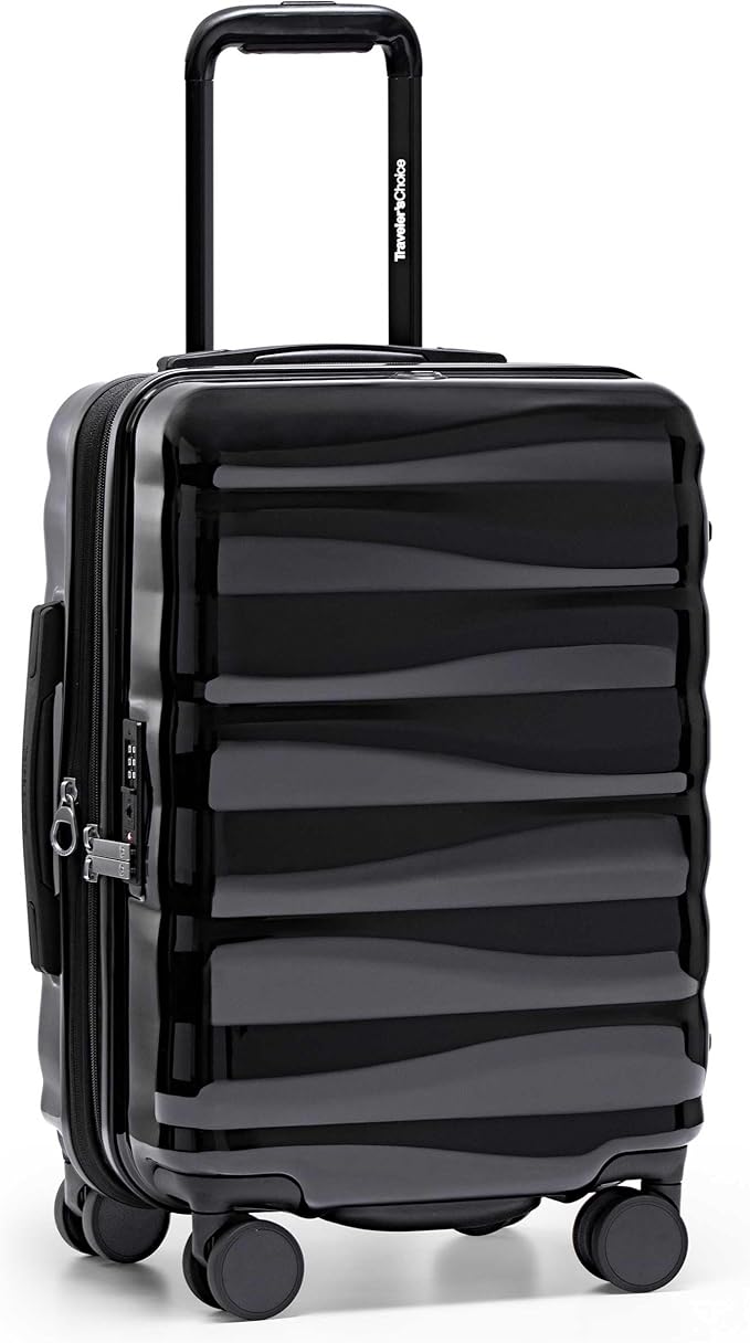 Traveler's Choice Edinburgh II Hardside Spinner Luggage, TSA Lock, Black, 21" Carry-on