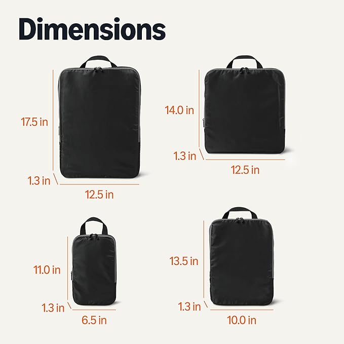 Amazon Essentials 4-Pack Ultralight Compression Packing Cubes Organizer, Black