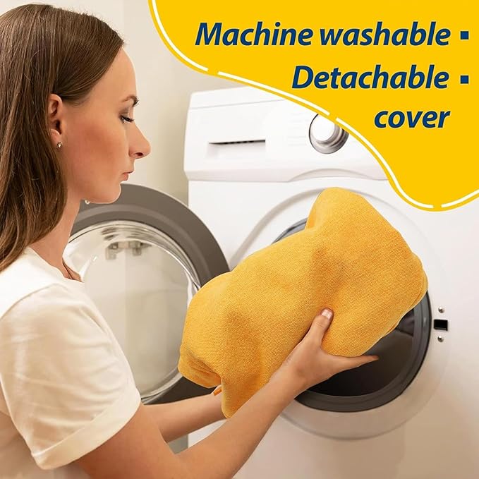 AAAAAcessories D-Shaped Chair Cushions, 2" Thick Dining Chair Pads with Ties and Removable, Machine-Washable Cover, 17" x 16", Set of 6, Golden Yellow