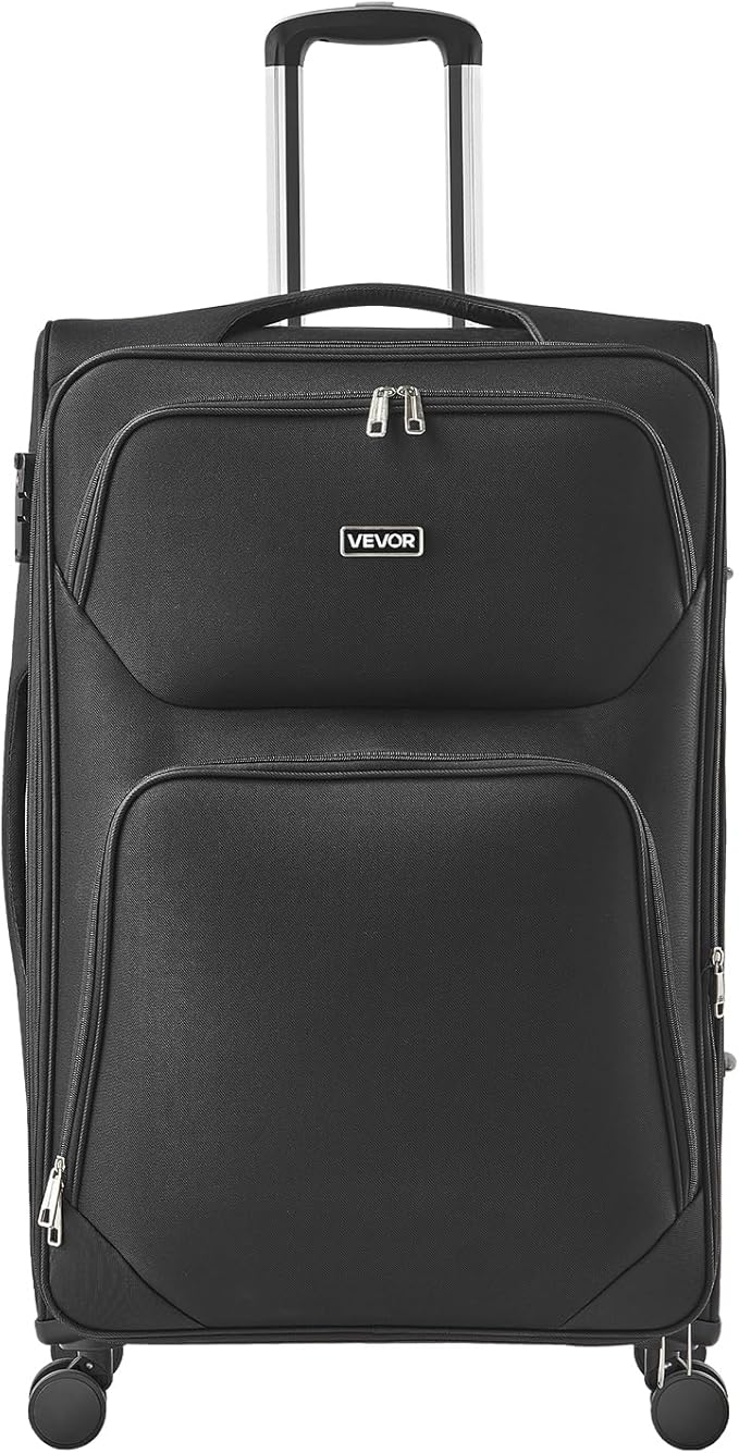 VEVOR Softside Expandable Luggage with Spinner Wheels, 28-Inch Softside Checked Large Luggage, Lightweight Checked Suitcase with Expandable Zippered Pocket and TSA Lock, Black