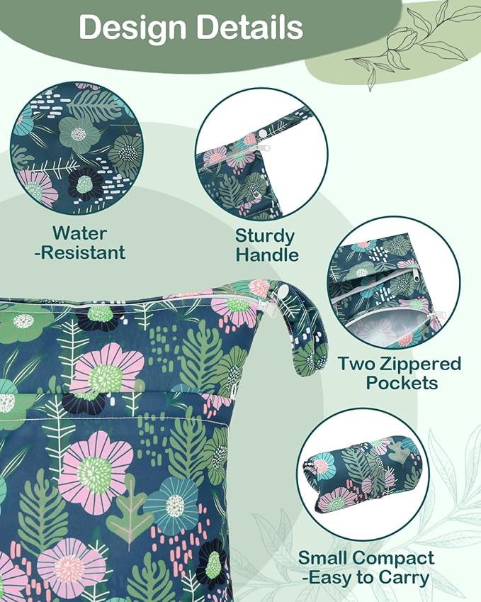 babygoal Floral Wet Dry Bags 3 Pack, Waterproof Travel Bags for Swimsuits, Beach, Pool, Gym,Food Storage and Wet Clothes,3LN45-B