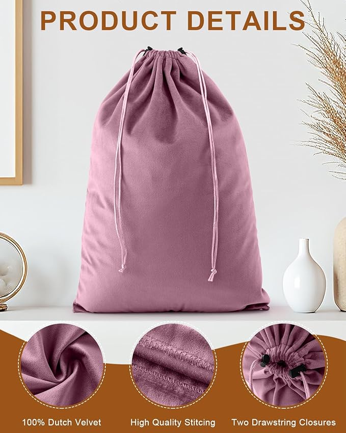 FantasyLife Shoe Bags for Travel, 17.3"x12.6" Washable Dust Bags for Storage & Packing, Flannel Shoe Pouch with Drawstring Closure for Purses, Handbags, Shoes & Toys (4, Parfait Pink)
