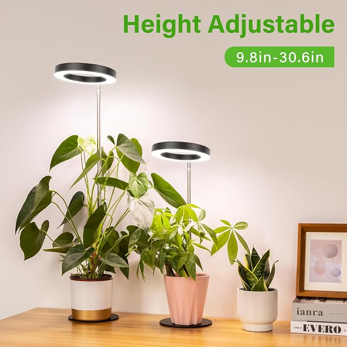 LORDEM Desk Grow Light, Full Spectrum LED for Indoor Plants, 2 Pack | Auto Timer 4/8/12H, 4 Dimmable Levels, Height Adjustable 9.8"-30.6", Ideal for Desk, Shelves, Tabletops