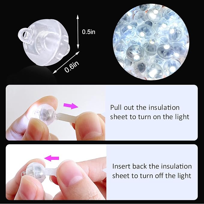 ZGWJ 200PCs White Balloon Lights Mini, Battery Powered, Long Standby Time Waterproof Tiny Led Round Light for Paper Lantern Balloon Party Easter Eggs Wedding Christmas Halloween Decorations