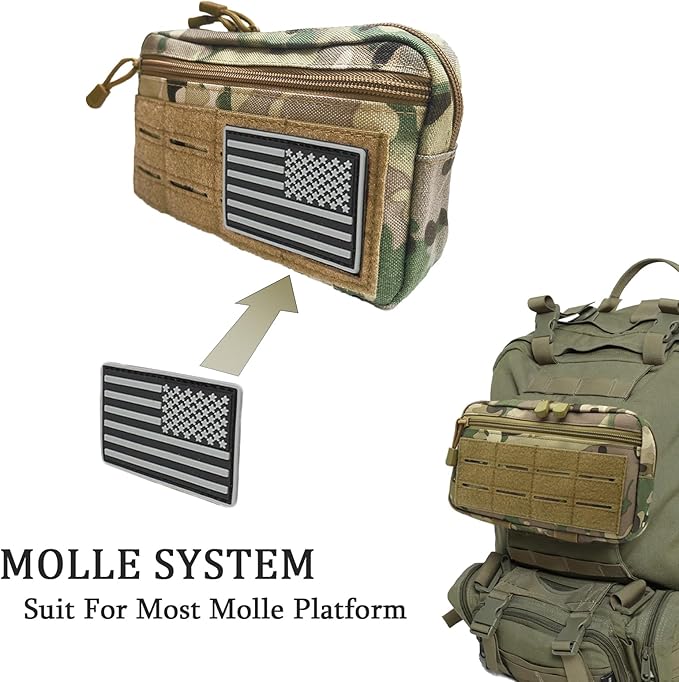 Tactical Molle Admin Pouch, Multi-Purpose Laser-Cut EDC Military Tool Pouch Bag Utility Hygiene Bag for Outdoor, Hunting, Traveling, Hiking