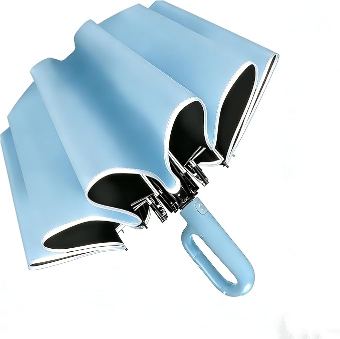 SIEPASA Travel Umbrella with Carabiner Handle - Windproof 10 Ribs Auto Open/Close for Rain & Sun Protection, Compact Portable Clip-on Backpack Design with Safety Reflective Strip.