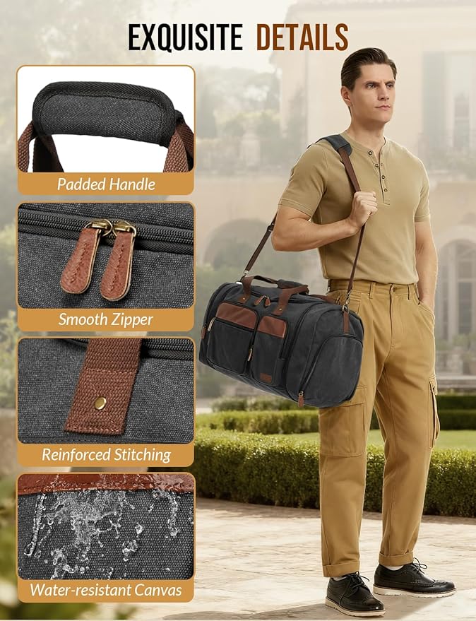 Canvas Duffle Bag for Travel 65L Expandable Travel Duffel Bags for Men Women Overnight Weekend Gym Bag with Shoes Compartment - Dark Grey(65L)
