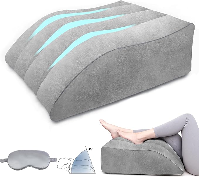 Inflatable Leg Elevating Pillow for Traveling - Leg Pillow Elevation with Eye Mask,Inflatable Leg Pillow for Swelling,Circulation,Pain Relief,Bolster Pillow Support for Ankle Recovery,Foot,Knee,Gray